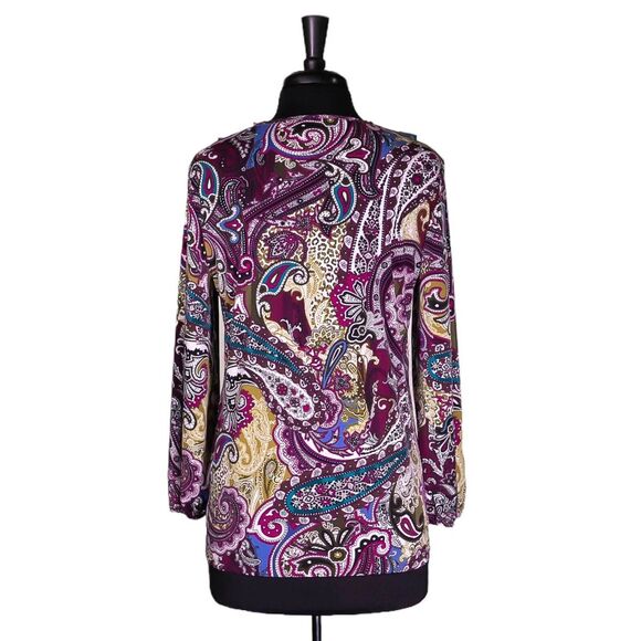 Chico's Women's Blouse Multicolor Paisley Stretch Ruffle V-Neck Shirt Top 1 M/8 - Picture 2 of 8